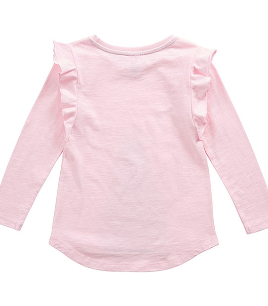 Long Sleeve Penguin Print Frill Shoulder T-Shirt