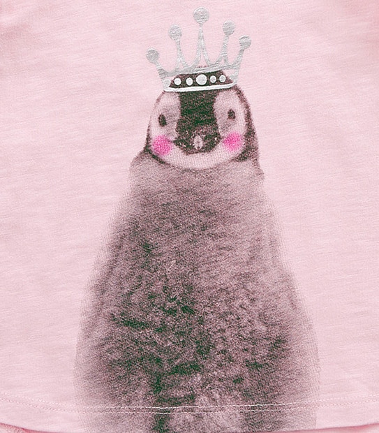 Long Sleeve Penguin Print Frill Shoulder T-Shirt