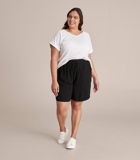 Curve Linen Blend Tie Waist Shorts