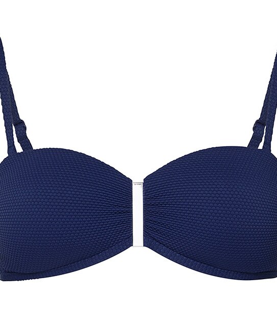 Textured Bandeau Bikini Top - Navy