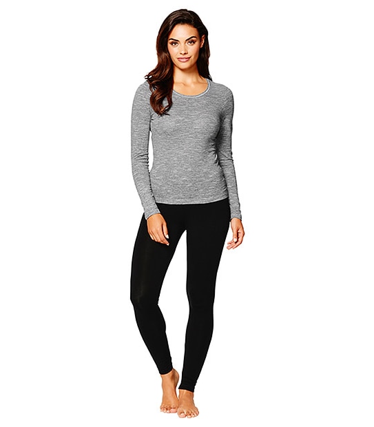 Wool Blend Long Sleeve Thermal Top - Silver