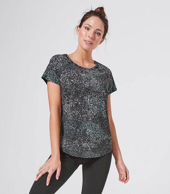 Active Raglan Sleeve Micro Mesh T-Shirt - Black Print