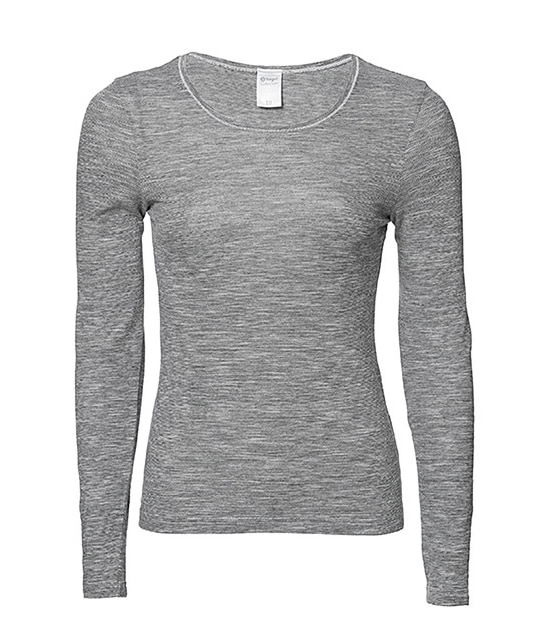 Wool Blend Long Sleeve Thermal Top - Silver
