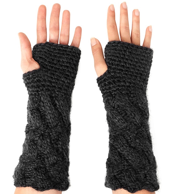 Suzanne Bettley Long Fingerless Knit Gloves- Charcoal