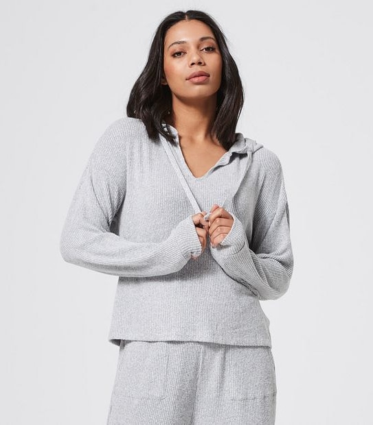 Lily Loves Ribbed Hoodie Sleep Jumper - Grey Marle