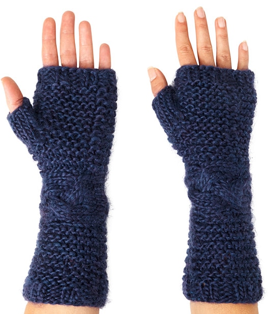Suzanne Bettley Fingerless Knit Gloves- Blue