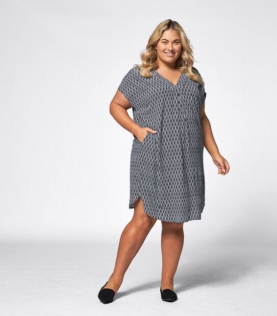Belle Curve Aztec Tile Shift Dress