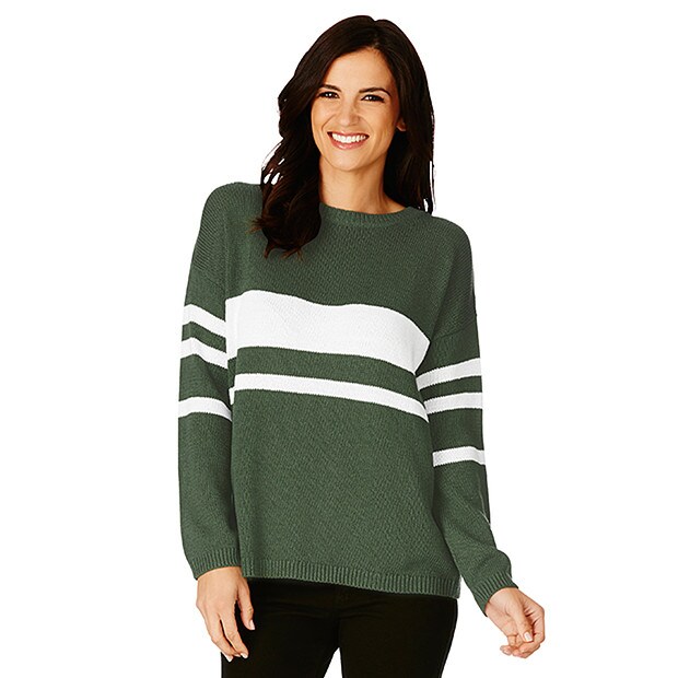 Varsity Stripe Jumper - Thyme Varsity Stripe Jumper - Thyme