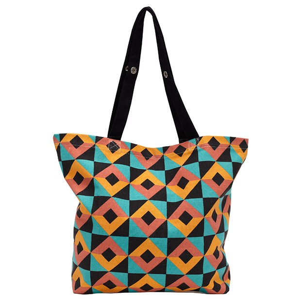 Geo Print Canvas Shopping Tote - Multi Geo Print Canvas Shopping Tote - Multi