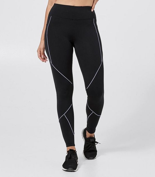 Active Full Length Fashion Tights with Piping - Black/Purple