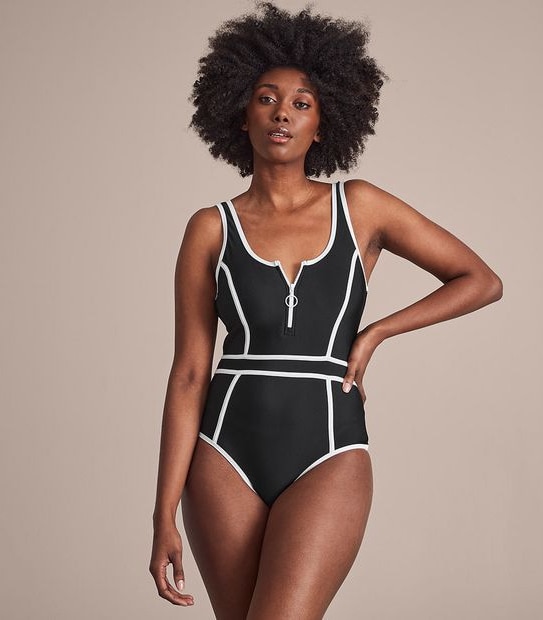 Zip Front One Piece Swim Suit