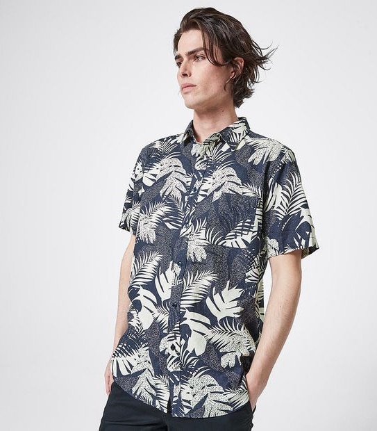 Piping Hot Leaf Shirt - Navy