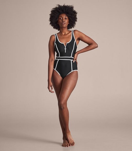 Zip Front One Piece Swim Suit