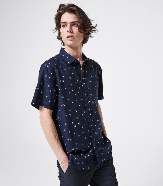 Piping Hot Mini Palm Print Shirt - Navy