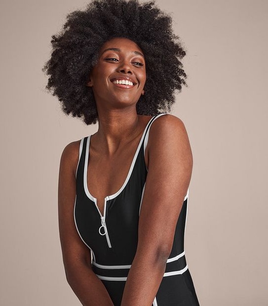 Zip Front One Piece Swim Suit