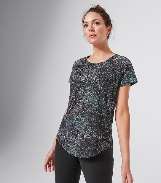 Active Raglan Sleeve Micro Mesh T-Shirt - Black Print