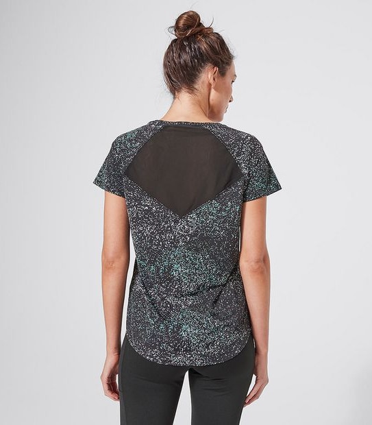 Active Raglan Sleeve Micro Mesh T-Shirt - Black Print