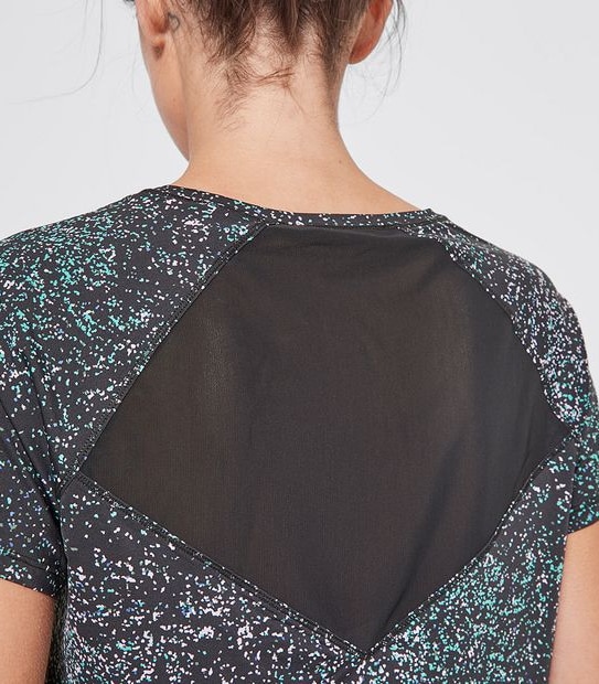 Active Raglan Sleeve Micro Mesh T-Shirt - Black Print