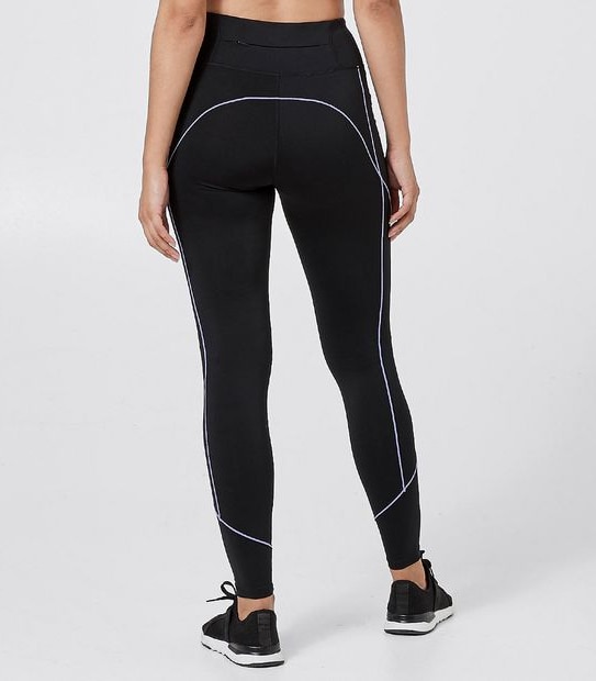 Active Full Length Fashion Tights with Piping - Black/Purple