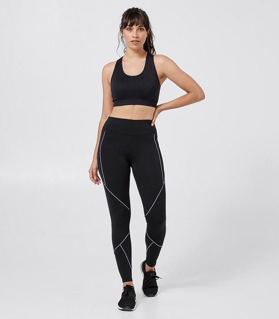 Active Full Length Fashion Tights with Piping - Black/Purple