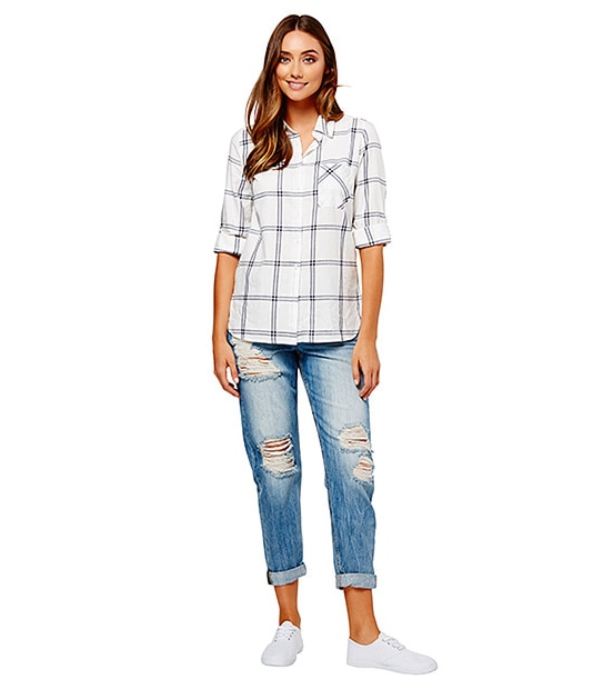 Cotton Check Shirt - Cream