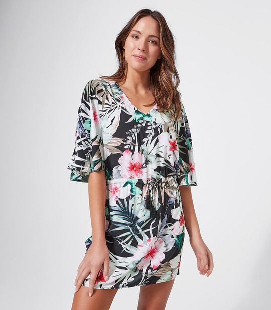 Swim Kaftan - Black Floral 