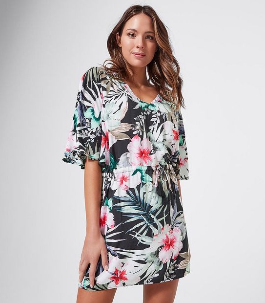 Swim Kaftan - Black Floral 