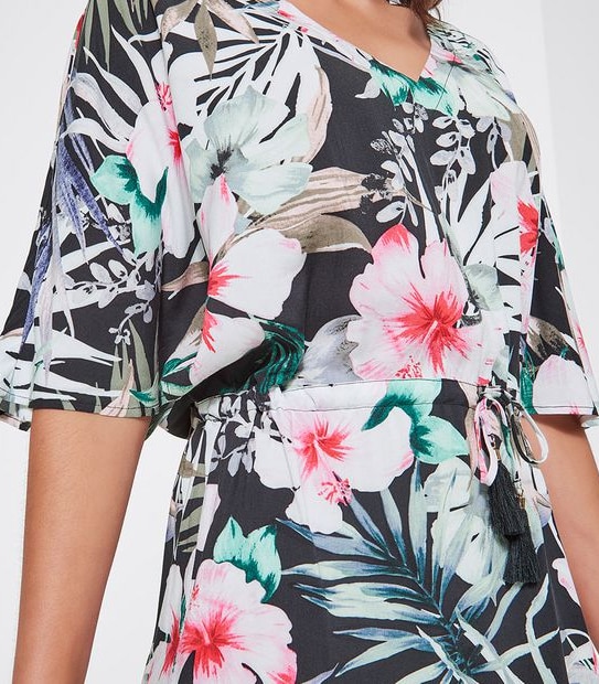 Swim Kaftan - Black Floral 