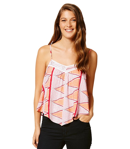 Lily Loves Crochet Trim Singlet - Orange / Pink