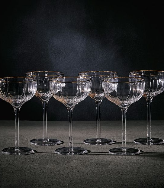 6 Pack Gold Rim Coupe Glasses