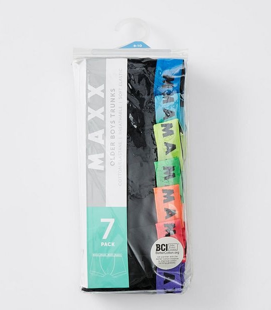 Maxx Older Boys 7 Pack Trunks - Black