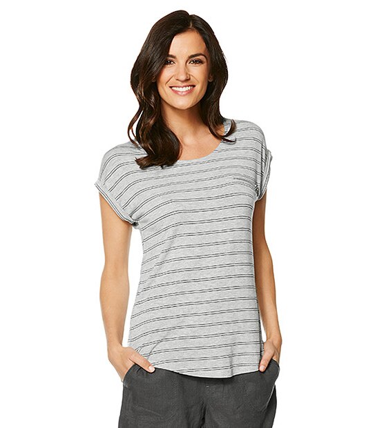 Zip Front T-Shirt - Grey / Black