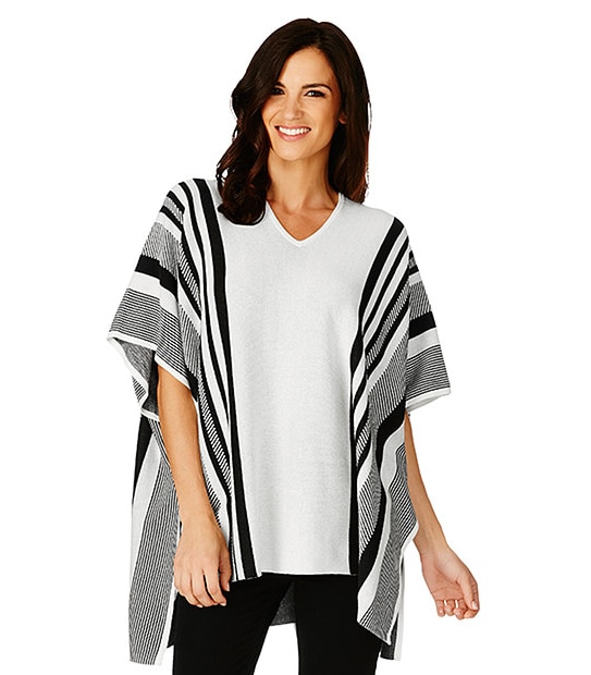 Hooded Poncho - White / Black