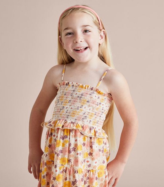 Shirred Floral Dress