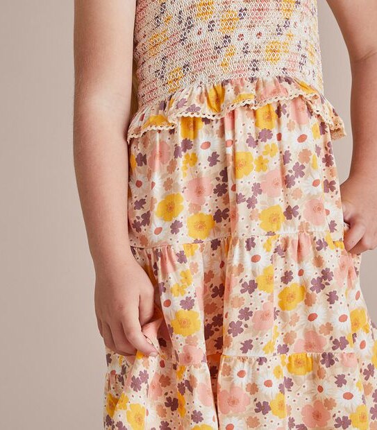 Shirred Floral Dress