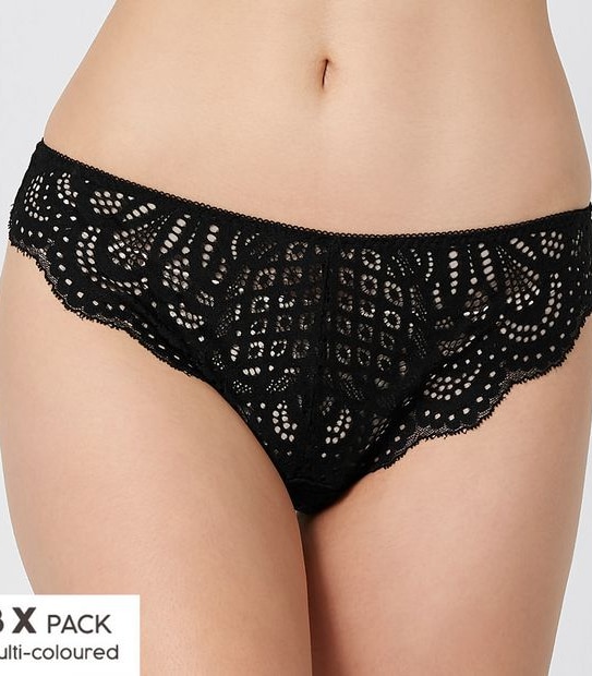 Lily Loves 3pk Crochet Lace G-String - Blue/Nude/Black