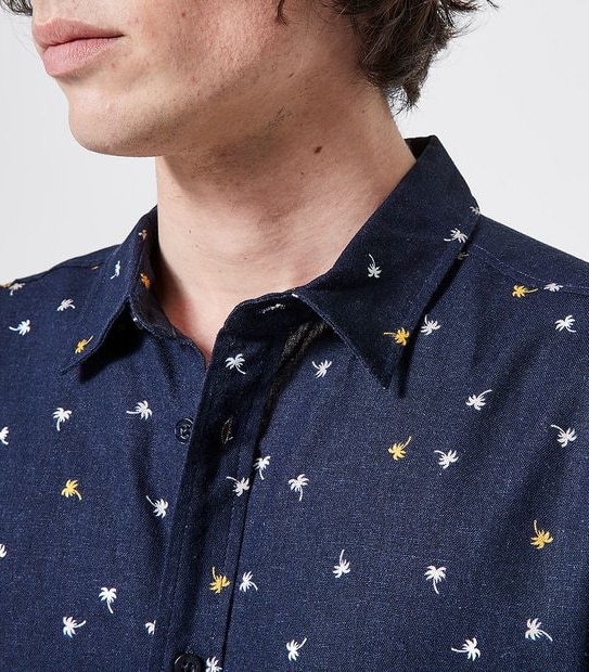 Piping Hot Mini Palm Print Shirt - Navy
