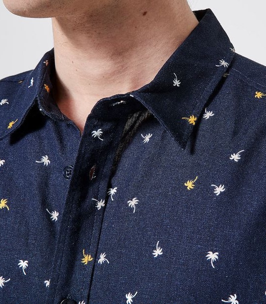 Piping Hot Mini Palm Print Shirt - Navy