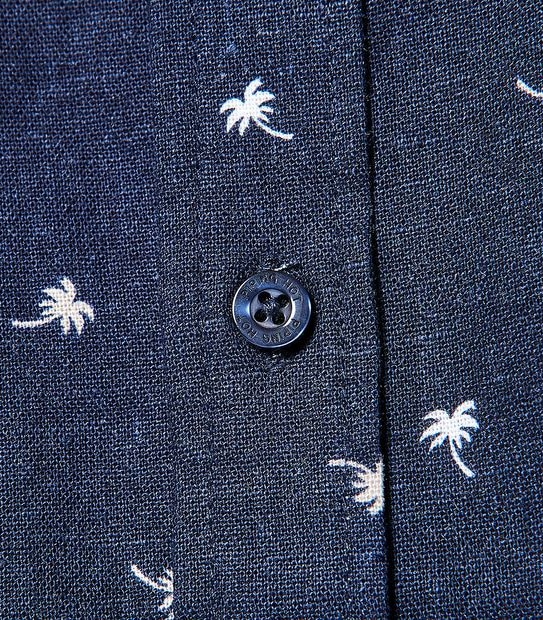 Piping Hot Mini Palm Print Shirt - Navy