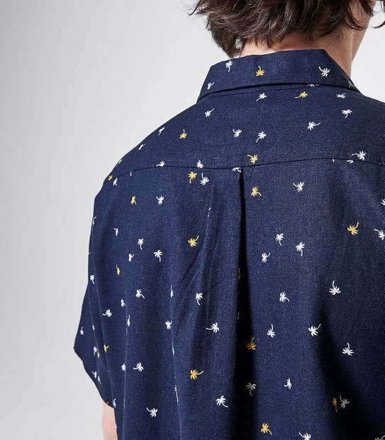 Piping Hot Mini Palm Print Shirt - Navy