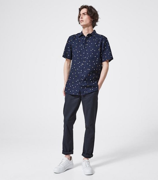 Piping Hot Mini Palm Print Shirt - Navy