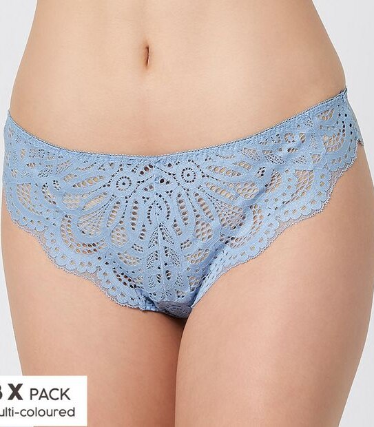 Lily Loves 3pk Crochet Lace G-String - Blue/Nude/Black