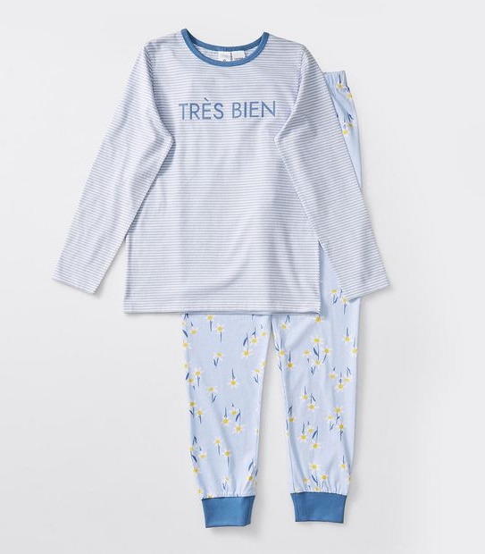 Tres Bien Stripe Print Pyjama Set - Blue