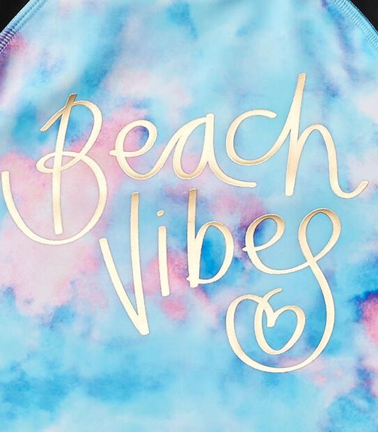 'Beach Vibes' Tie Sleeve Rash Vest