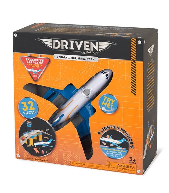 Driven by Battat Airport Playset with Toy Airplane (32pc) Micro