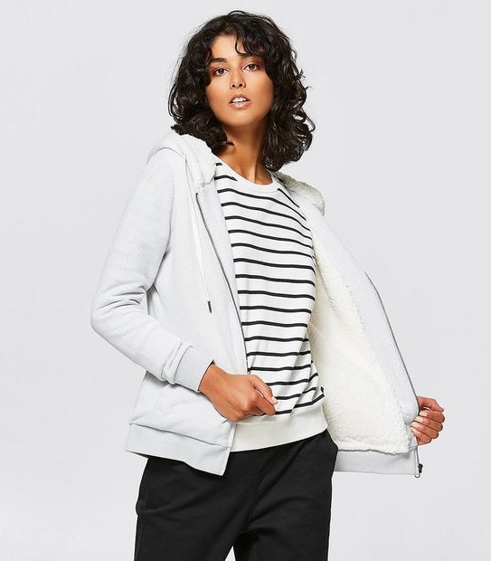 Piping Hot Sherpa Lined Hoodie - Light Grey