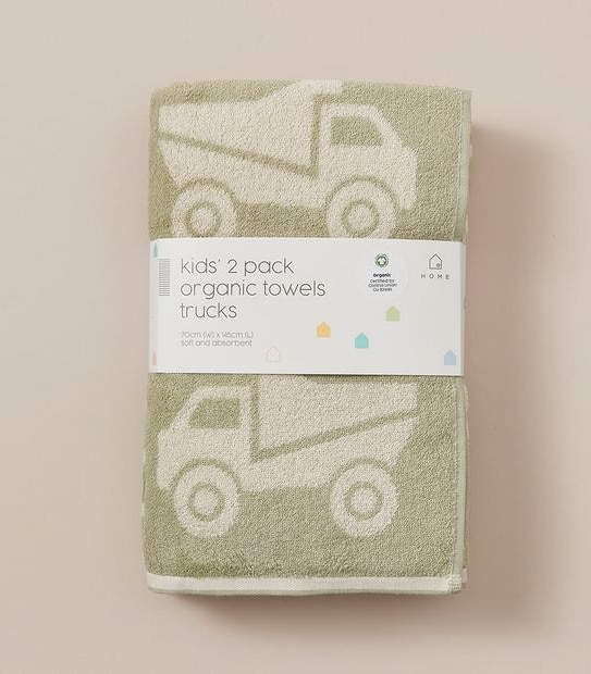 Kids 2 Pack Organic Towels - Trucks