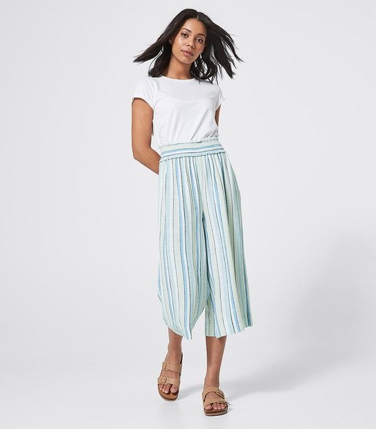 Lily Loves Linen Blend Wide Leg Pants - Blue Stripe