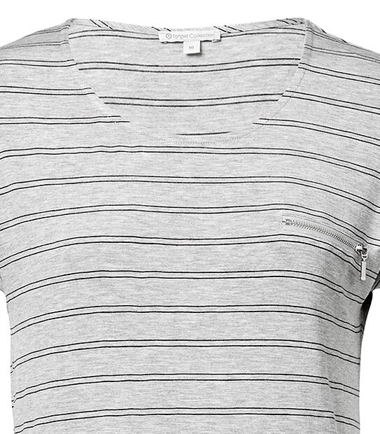 Zip Front T-Shirt - Grey / Black
