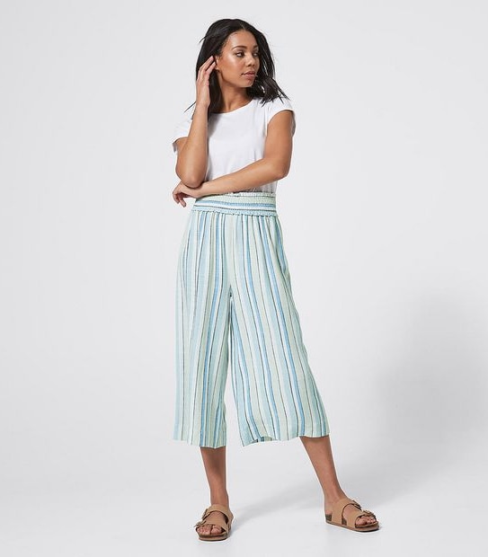 Lily Loves Linen Blend Wide Leg Pants - Blue Stripe
